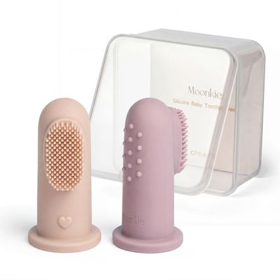 Moonkie Baby Toothbrush Finger Toothbrush Oral Cleaner Kit for 3 Months +, 2 Pcs (Blush/Pale Mauve)