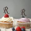 Letter R Wedding Cupcake Toppers Monogram Initial Last Name Brown Wood For Wedding Engagement Cake Decorations Country Reusable Branches Leaf Personalized Any 26Letters Wedding Gifts 24PCS view 1