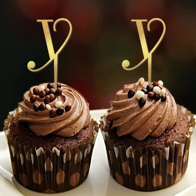 Monogram Letter Y Cupcake Toppers Initial Single Letter Name Glitter Gold For Wedding Bridal Shower Party Decorations Romantic Flower Wreath Customize Your Cupcake Toppers Bridal Shower Gifts 24PCS