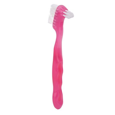 False Toothbrush Professional Plaque Removal Soft Hair Portable Denture Brush for Home Travel for The Elderly Pink