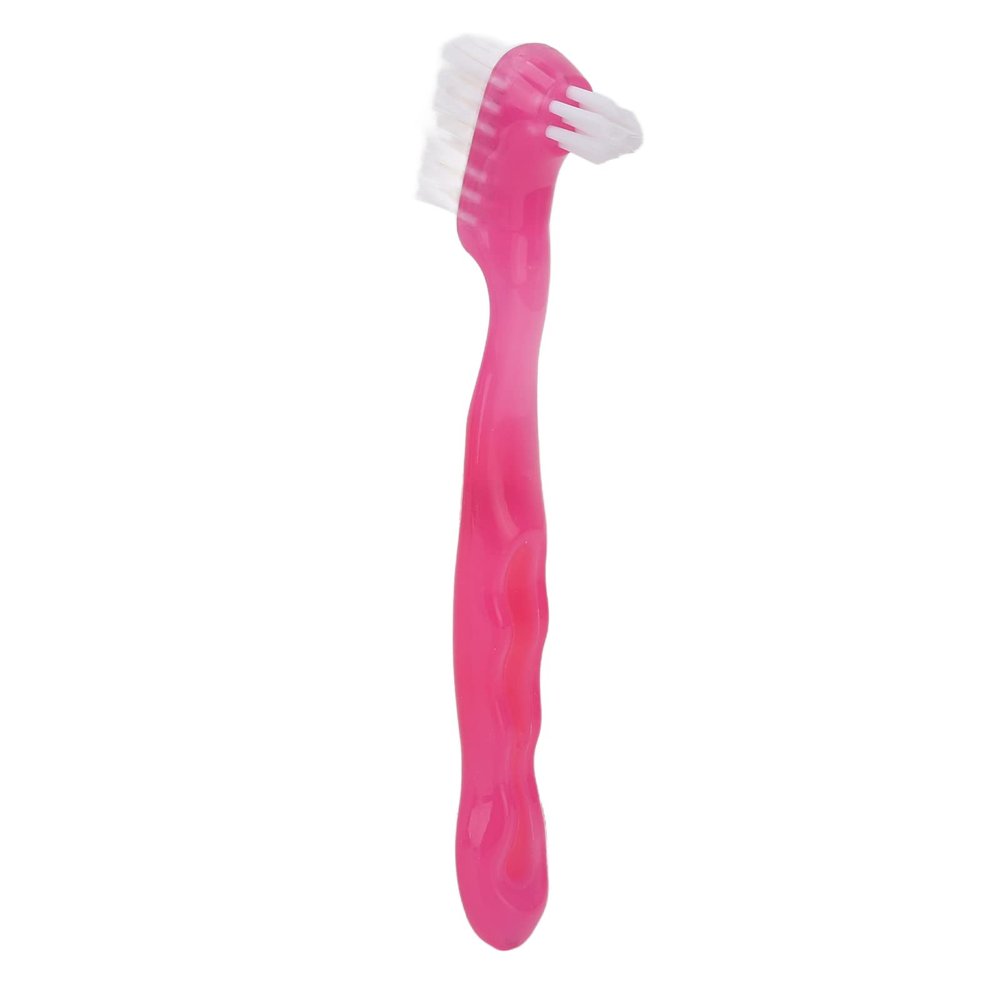 False Toothbrush Professional Plaque Removal Soft Hair Portable Denture Brush for Home Travel for The Elderly Pink