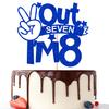 Out Seven I'm 8 Cake Topper, It's Great to Be 8, for Boys Girls 8th Birthday Decorations, Happy 8th Bithday Decorations Blue Glitter view 1
