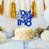 Out Seven I'm 8 Cake Topper, It's Great to Be 8, for Boys Girls 8th Birthday Decorations, Happy 8th Bithday Decorations Blue Glitter view 4