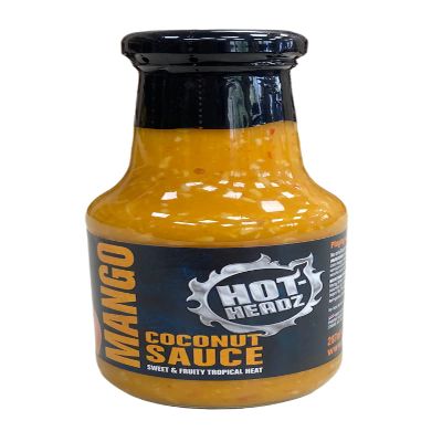 Hot-Headz! Mango, Habanero Pepper & Coconut Sauce. Medium Heat Spicy & Sweet Mango Sauce Perfect for Chicken, Pizza, Pasta Or Steak. Use As Marinade, Glaze, Sauce Or Dip. Gluten-Free & Vegan. (287ml)