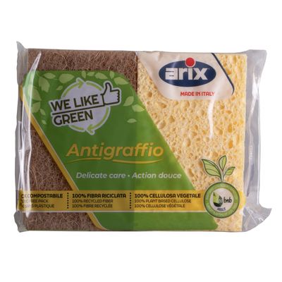 ARIX | Scratch Resistant Delicate Care, 2 Cellulose Sponges from the We Like Green Line, Eco-Friendly, 100% Recycled and Recyclable Materials - Made in Italy