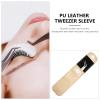 Beaupretty 3pcs Eyelash Tweezer Protective PU Leather Sleeve for Grafting Stainless Steel Cover Home Professional Use Golden view 3