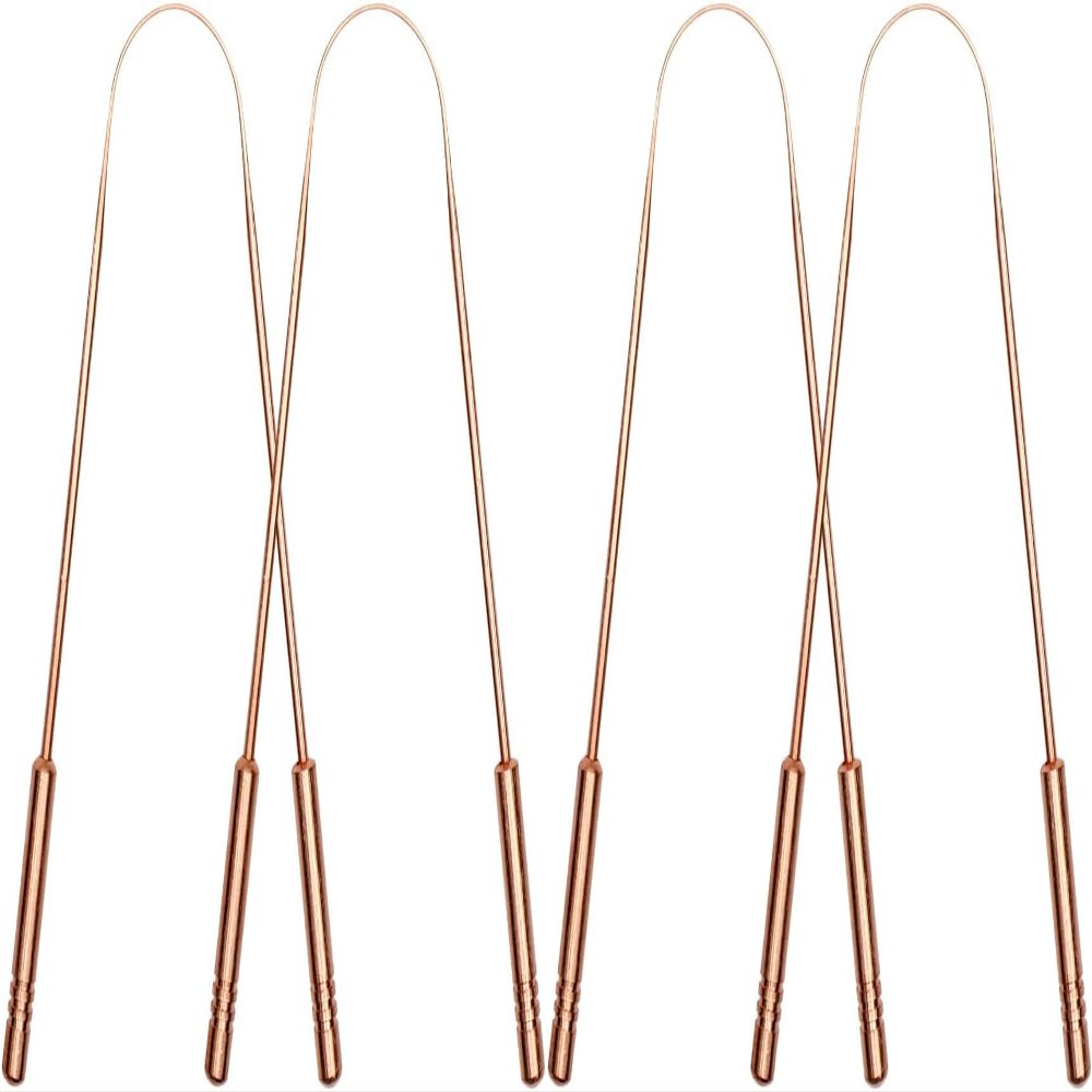 4 Pack Copper Tongue Cleaner Scraper Fights Bad Breath Treatment for Adults Kids Oral Care Hygiene, Thick Safe Blunt Edges Flexible handle and Comfortable Grip