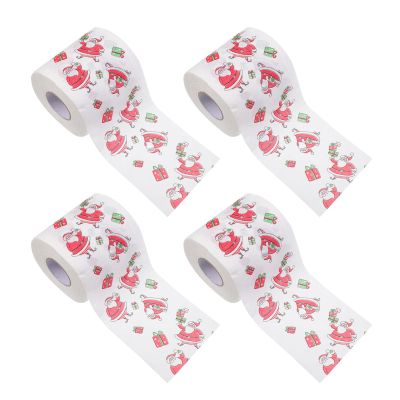 Alipis 4 Rolls Xmas Pattern Toilet Paper Christmas Theme Decorative Tissue Roll Double-Layer Napkins for Party Restroom Wood Material Dinner Paper for Christmas Table