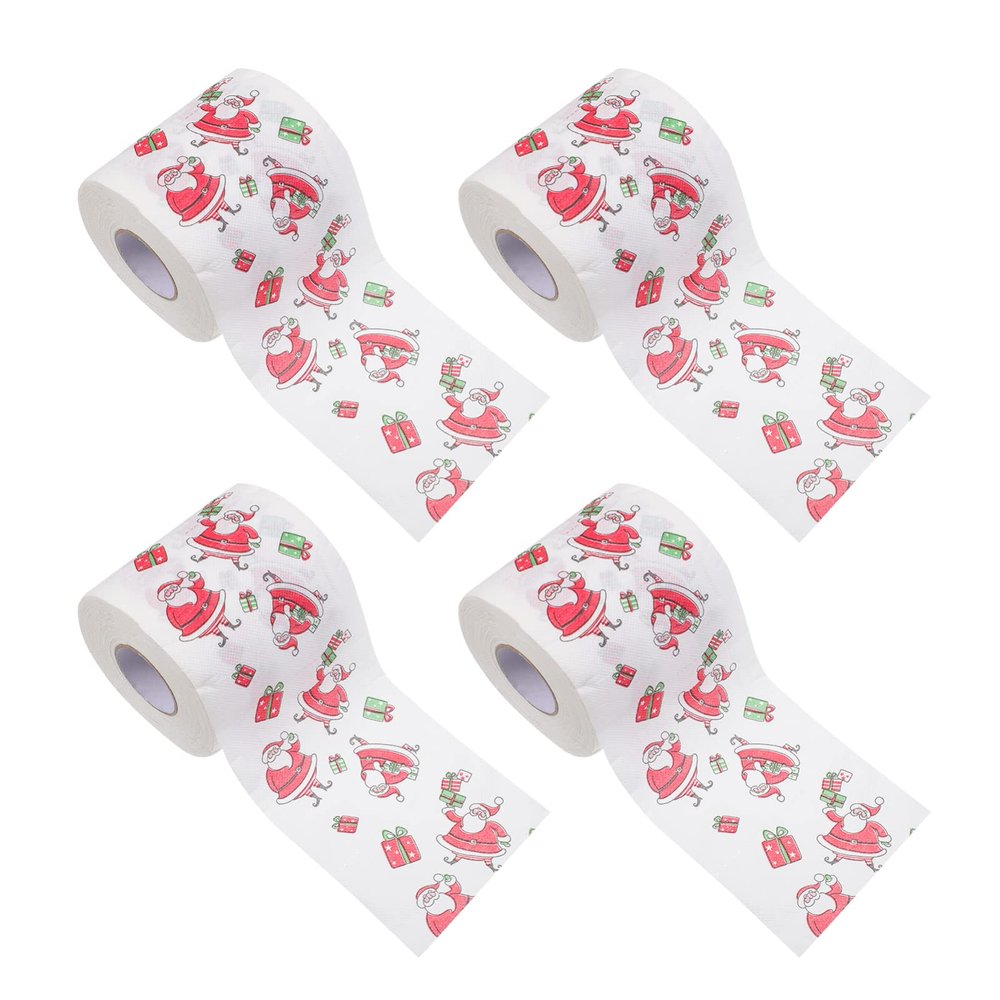 Alipis 4 Rolls Xmas Pattern Toilet Paper Christmas Theme Decorative Tissue Roll Double-Layer Napkins for Party Restroom Wood Material Dinner Paper for Christmas Table