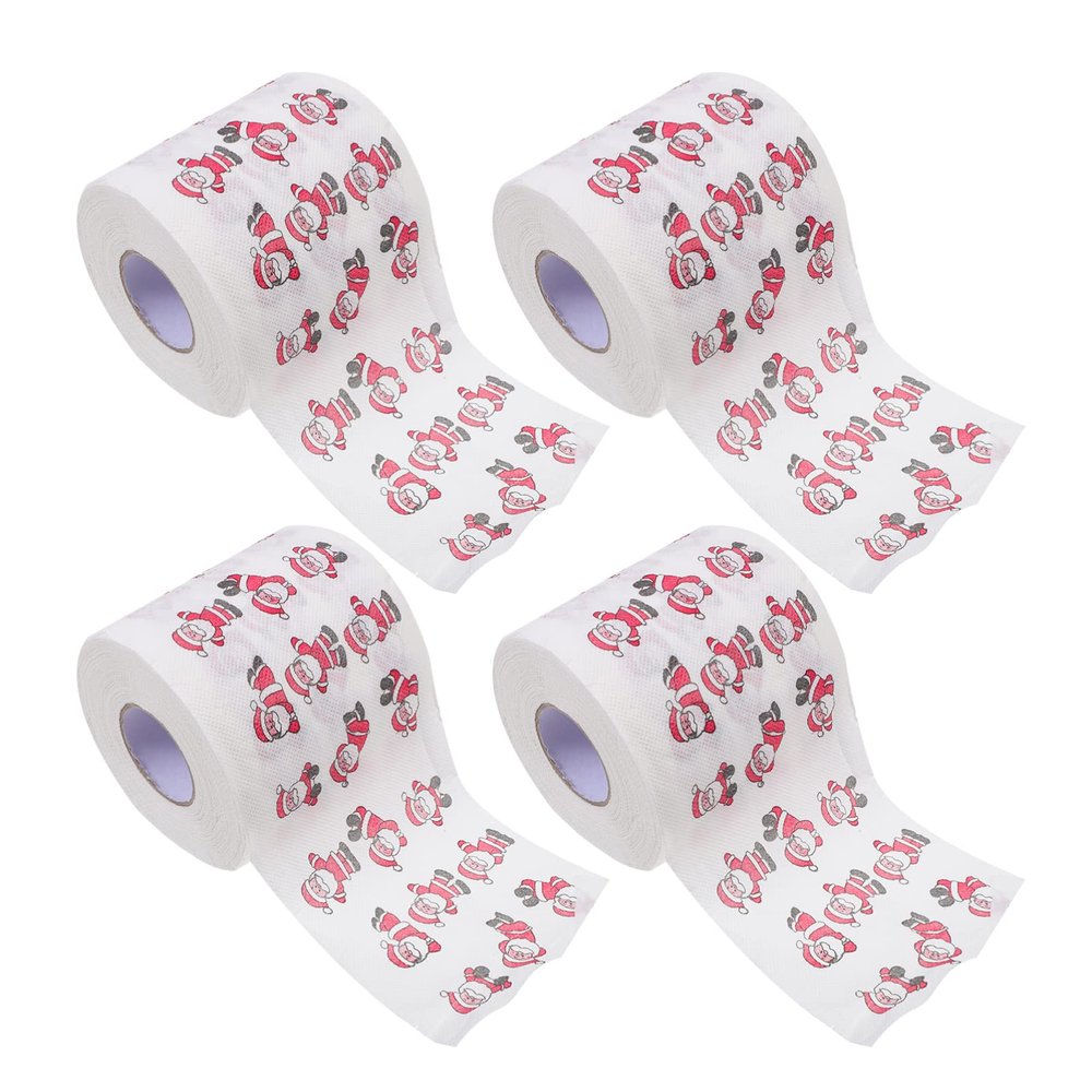 Alipis 4 Rolls Christmas Toilet Roll Xmas Pattern Napkin Double-Layer Toilet Paper Creative Printing Kitchen Towel Festive Home Decor Dinner Table Supply