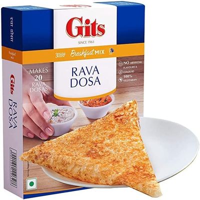 Gits Rava Dosai Instant Breakfast Mix 500g - A Traditional Indian Crispy Brown Rava dosai Savory Snack - A Traditional South Indian Snack Made Of semolina (Pack of 1)