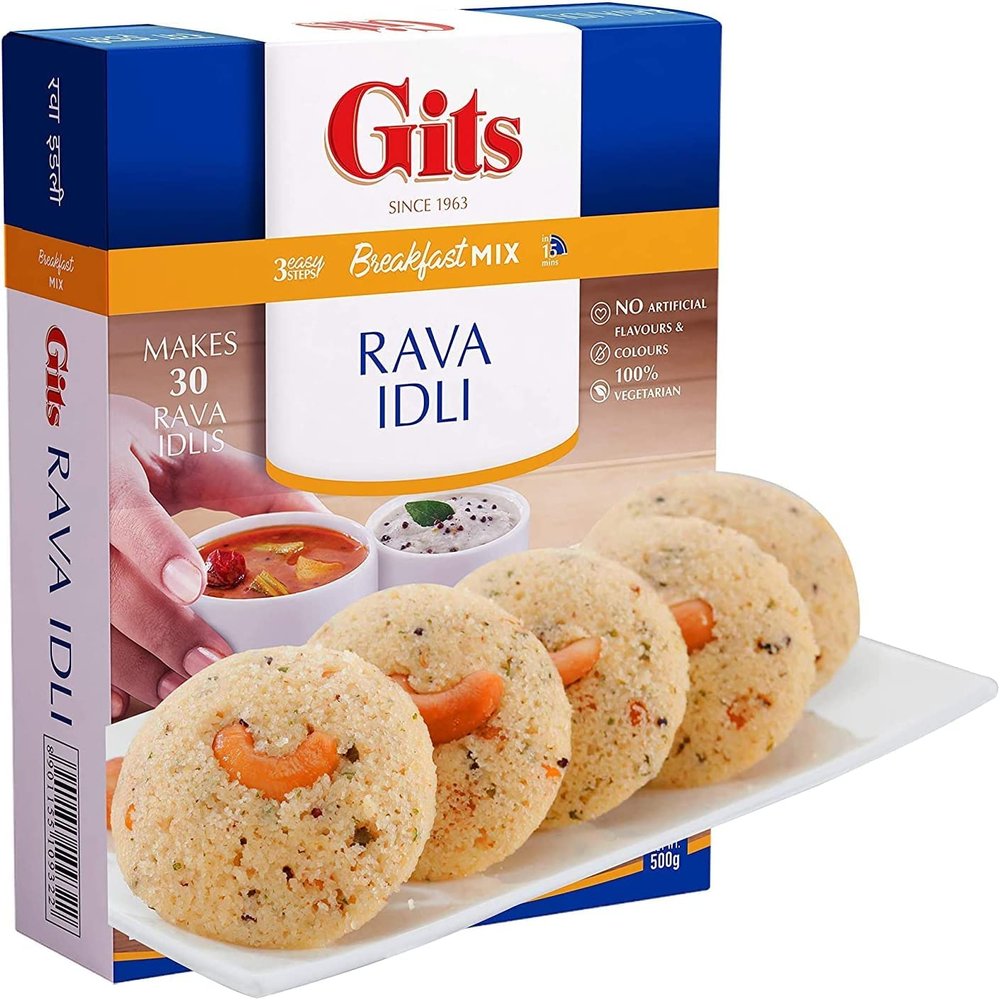 Gits Rava Idli Instant Breakfast Mix 500g - A Traditional Indian Crispy Brown Rava idli Savory Snack - A Traditional South Indian Snack Made Of semolina (Pack of 1)
