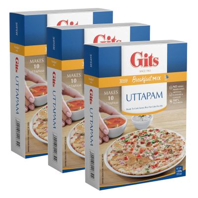 Gits Uttappam Mix 500g  Soft Thin Pizza like Dish Made Of Rice-Lentil Batter And Pan-Fried - Garnished With Tamarind Spices And Chutney Savory Pancakes (Pack of 3)