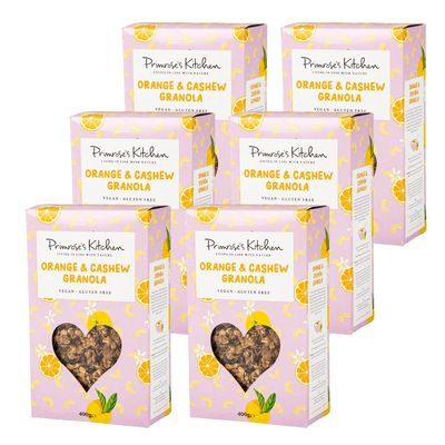 Primrose's Kitchen - Orange & Cashew Granola - 400g (Pack of 6) Vegan & Gluten Free Recipe. Punchy, Zesty And Nutty Granola Suitable For Bakes, Shakes, Biscuits & Cakes. Chunky Nuts & Wholesome Oats.