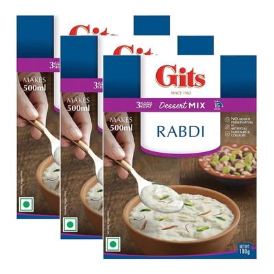 Gits Rabdi Dessert Mix 100g - Makes A Traditional Popular Favourite North Indian Sweet Made by Thickening Milk - Ready in 3 Easy Steps Dessert Mix (Pack of 3)