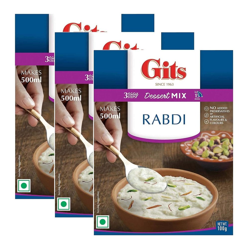 Gits Rabdi Dessert Mix 100g - Makes A Traditional Popular Favourite North Indian Sweet Made by Thickening Milk - Ready in 3 Easy Steps Dessert Mix (Pack of 3)