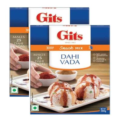 Gits Dahi Vada Instant Snack Mix 200g - A Traditional Indian Savory Snack - Urad Dal Vada Deep Fried & Soaked In Yogurt & Topped With Tamarind Sauce & Indian Spices (Pack of 2)