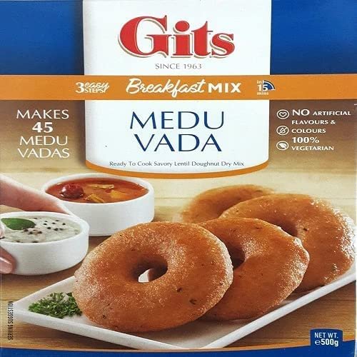 Gits Medu Vada Snack Mix 500g - Makes Delicious Mildly spiced dumplings made of Urad flour - A Traditional South Indian Savory Snack makes 45 serving (Pack of 1)