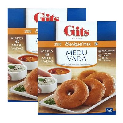Gits Medu Vada Snack Mix 500g - Makes Delicious Mildly spiced dumplings made of Urad flour - A Traditional South Indian Savory Snack makes 45 serving (Pack of 2)