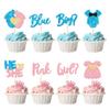 24Pcs Boy or Girl Cupcake Toppers Glitter Feet Onesie Dress Gender Reveal Cupcake Picks Pink or Blue Cake Decorations for Baby Shower Gender Reveal Kids Birthday Party Supplies