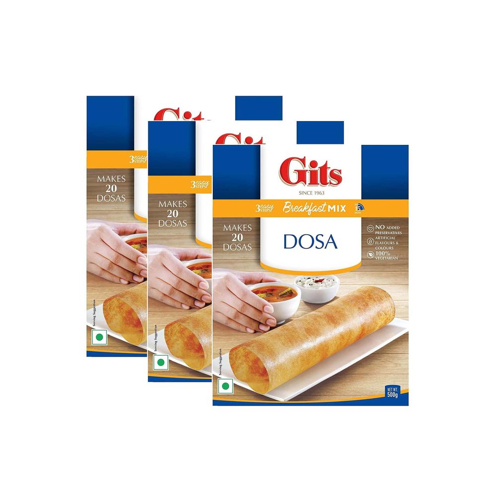 Gits Dosa Instant Breakfast Mix 500g - A Traditional Indian Crispy Brown Dosa Savory Snack - A South Indian Snack Made Of Fermented Rice (Pack of 3)