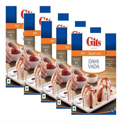 Gits Dahi Vada Instant Snack Mix 500g - A Traditional Indian Savory Snack - Urad Dal Vada Deep Fried & Soaked In Yogurt & Topped With Tamarind Sauce & Indian Spices (Pack of 5)
