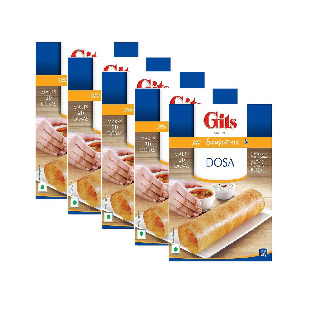 Gits Dosa Instant Breakfast Mix 500g - A Traditional Indian Crispy Brown Dosa Savory Snack - A South Indian Snack Made Of Fermented Rice (Pack of 5)