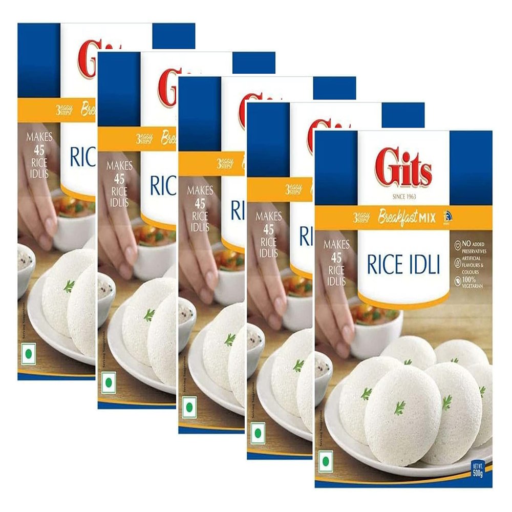Gits Rice Idli Instant Breakfast Mix 500g - Made From Fermented Batter Of Rice & Lentil - A Traditional South Indian Breakfast -Makes 45 Idlis (Pack of 5)