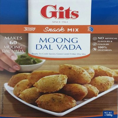 Gits Moong Dal Vada Snack Mix 500g - Makes Delicious Mildly spiced dumplings made of Moong (lentil) flour - A Traditional Indian Savory Snack makes 5 serving (Pack of 1)