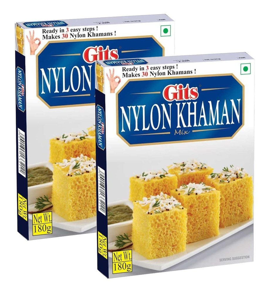 Gits Nylon Khaman Instant Snack Mix 180g - A Traditional Indian Savory Snack - Popular Traditional Gujarati Snack  Makes 30 Khaman Dhoklas (Pack of 2)