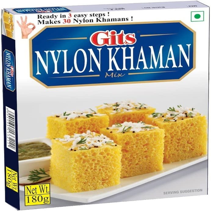 Gits Nylon Khaman Instant Snack Mix 180g - A Traditional Indian Savory Snack - Popular Traditional Gujarati Snack  Makes 30 Khaman Dhoklas (Pack of 1)