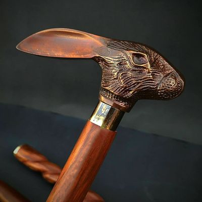 Victorian Wooden Walking Stick Cane Rabbit Copper Finish Ideal Vintage Gift Men/Women Father/Mother