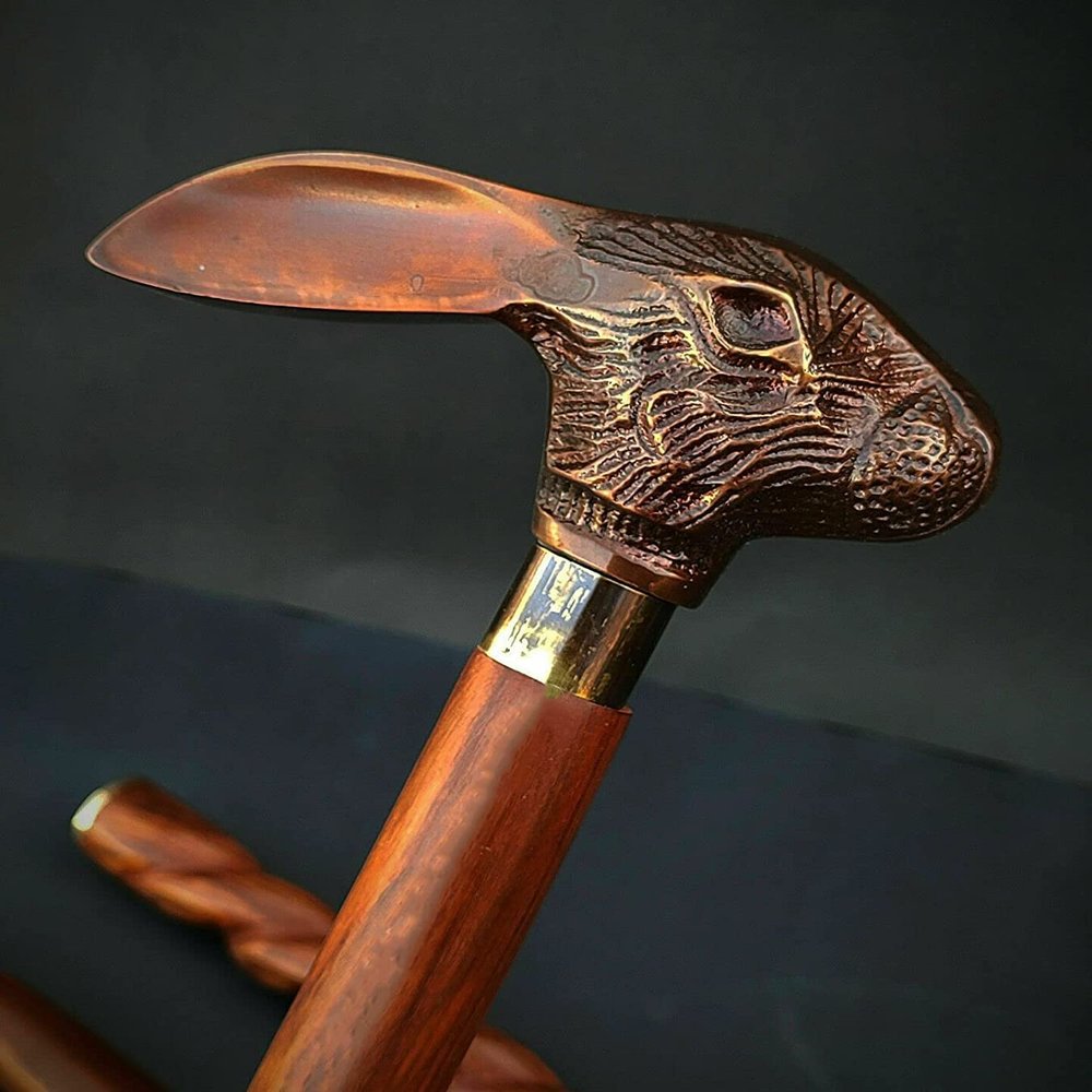 Victorian Wooden Walking Stick Cane Rabbit Copper Finish Ideal Vintage Gift Men/Women Father/Mother