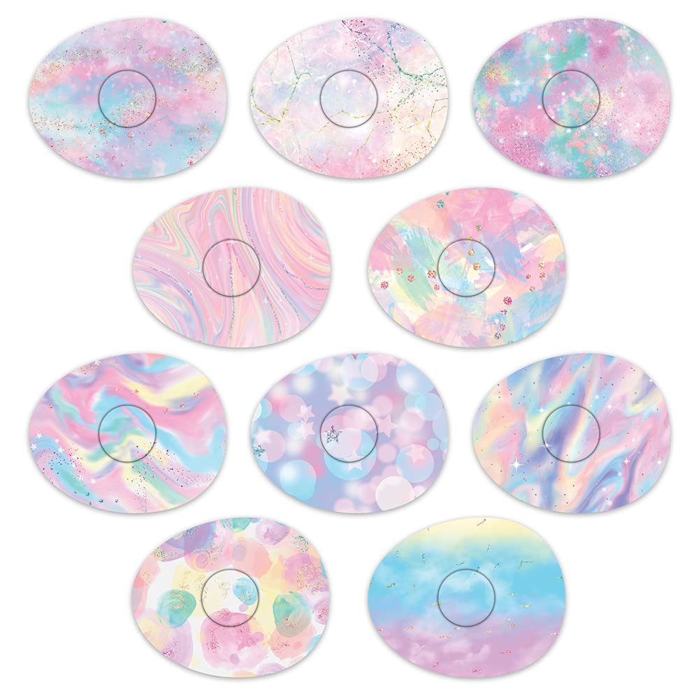 Rockadex Adhesive Patches - Compatible for Freestyle Libre Sensor, Custom-Designed Freestyle Libre Patches, Diabetic Supplies Mix 10 Pack Iridescent (Freestyle Libre 3)