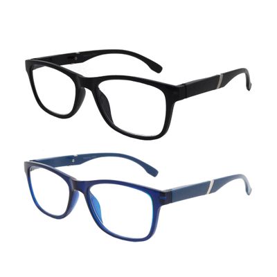 2 Pack Mens Womens Lightweight Flexible Reading Glasses Readers Eyeglass with Spring Hinges (black and blue, 2.5, diopters)