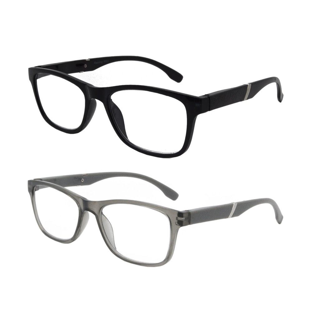 2 Pack Mens Womens Lightweight Flexible Reading Glasses Readers Eyeglass with Spring Hinges (black and grey, 1.0, diopters)