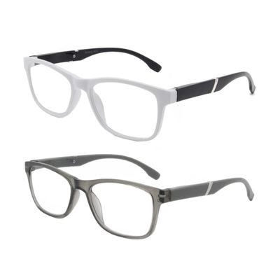 2 Pack Mens Womens Lightweight Flexible Reading Glasses Readers Eyeglass with Spring Hinges (grey and white, 2.5, diopters)