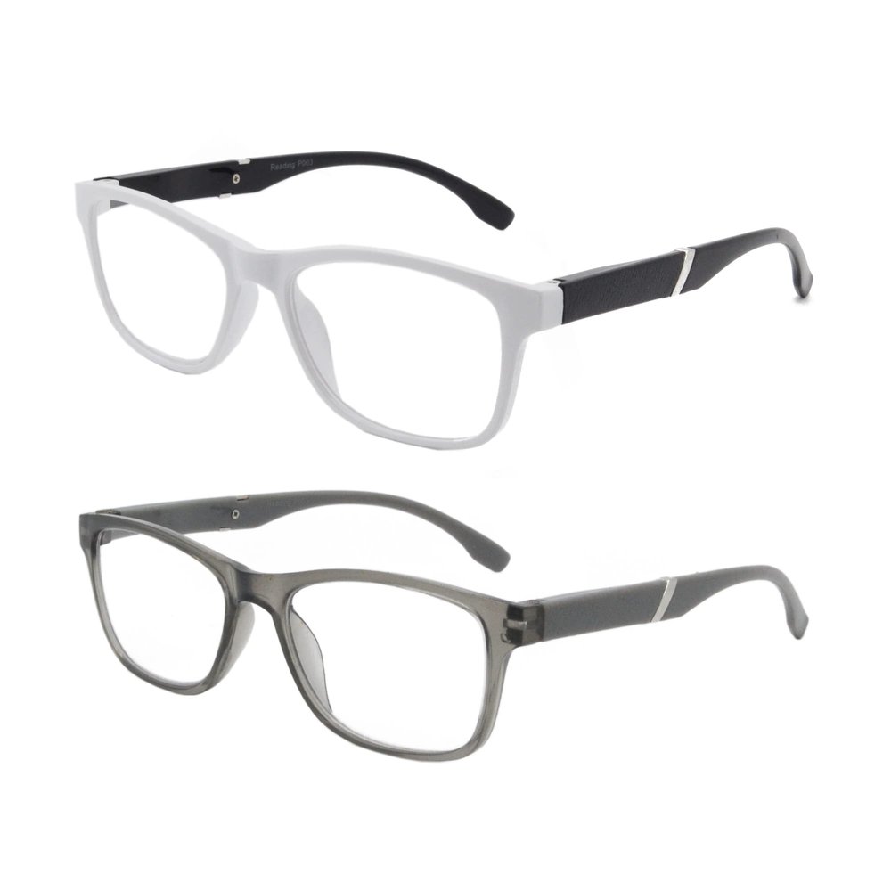 2 Pack Mens Womens Lightweight Flexible Reading Glasses Readers Eyeglass with Spring Hinges (grey and white, 2.5, diopters)