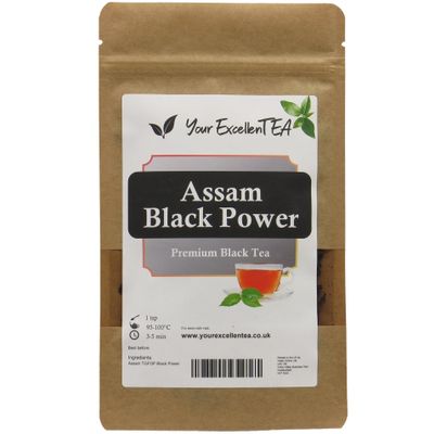 Assam Tea Black Power (100g) Loose Leaf Tea TGFOP - Tippy Golden Flowery Orange Pekoe Strong Rich Malty with Caramel Notes Deep, Red-Brown Infusion Perfect for Morning, Resealable Pouch