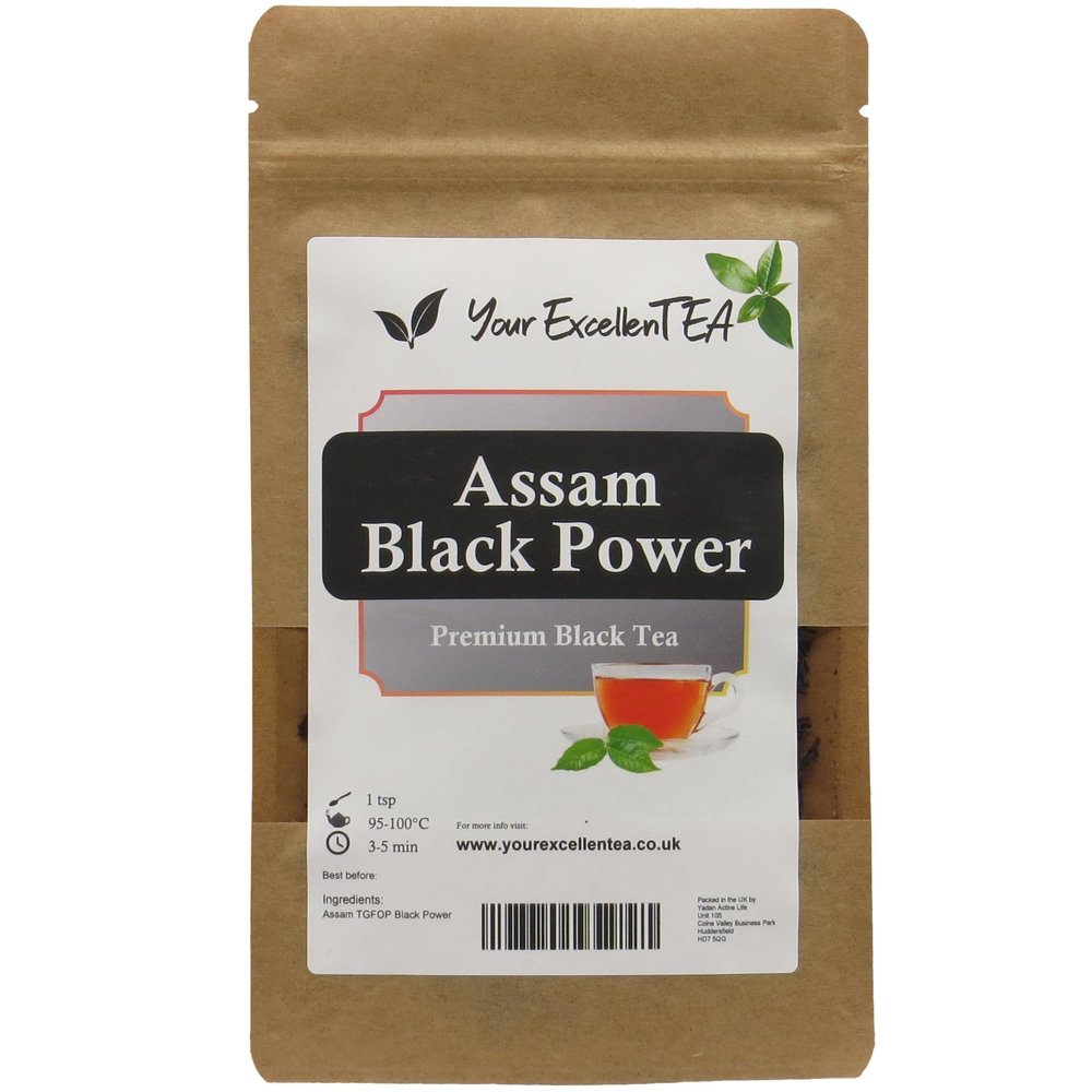 Assam Tea Black Power (100g) Loose Leaf Tea TGFOP - Tippy Golden Flowery Orange Pekoe Strong Rich Malty with Caramel Notes Deep, Red-Brown Infusion Perfect for Morning, Resealable Pouch