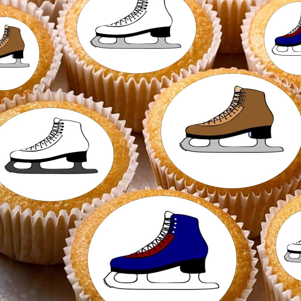 24 edible Ice Skates skating boots childrens party decorations Iced/Icing Cupcake Topper Edible Fairy Cake Bun Toppers Round