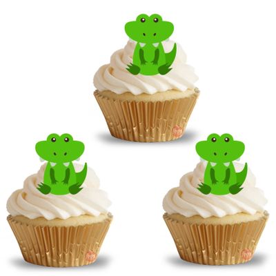 24 edible PRE CUT Jungle Crocodile Aligator style kids childrens party decorations Wafer Paper Cupcake Fairy Cake Toppers