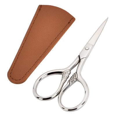 LOBODT Small Facial Hair Scissors, Stainless Steel (Silver) Straight Tip Snips Beauty Grooming Kit for Eyebrows, Beard, Ear, Nose, Moustache Trimming with PU Case