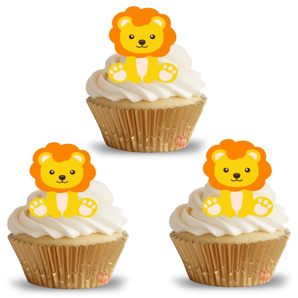 24 edible PRE CUT Jungle Lion style kids childrens party decorations Wafer Paper Cupcake Fairy Cake Toppers