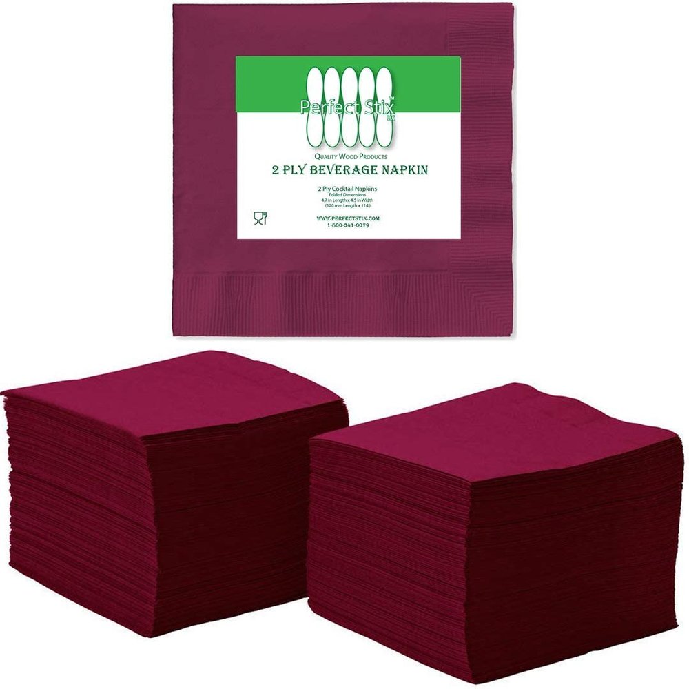 2 Ply Burgundy Beverage Napkins- Case of 1000ct