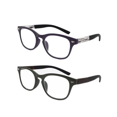 2 Pack Lightweight Reading Glasses Readers with Spring Hinge Premium Wood Grain Temples for Men Women (dark green and purple, 3.0, multiplier_x)