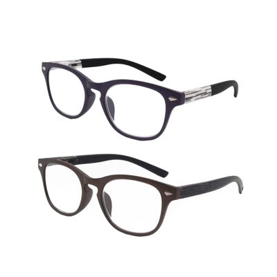 2 Pack Lightweight Reading Glasses Readers with Spring Hinge Premium Wood Grain Temples for Men Women (brown and purple, 2.0, multiplier_x)