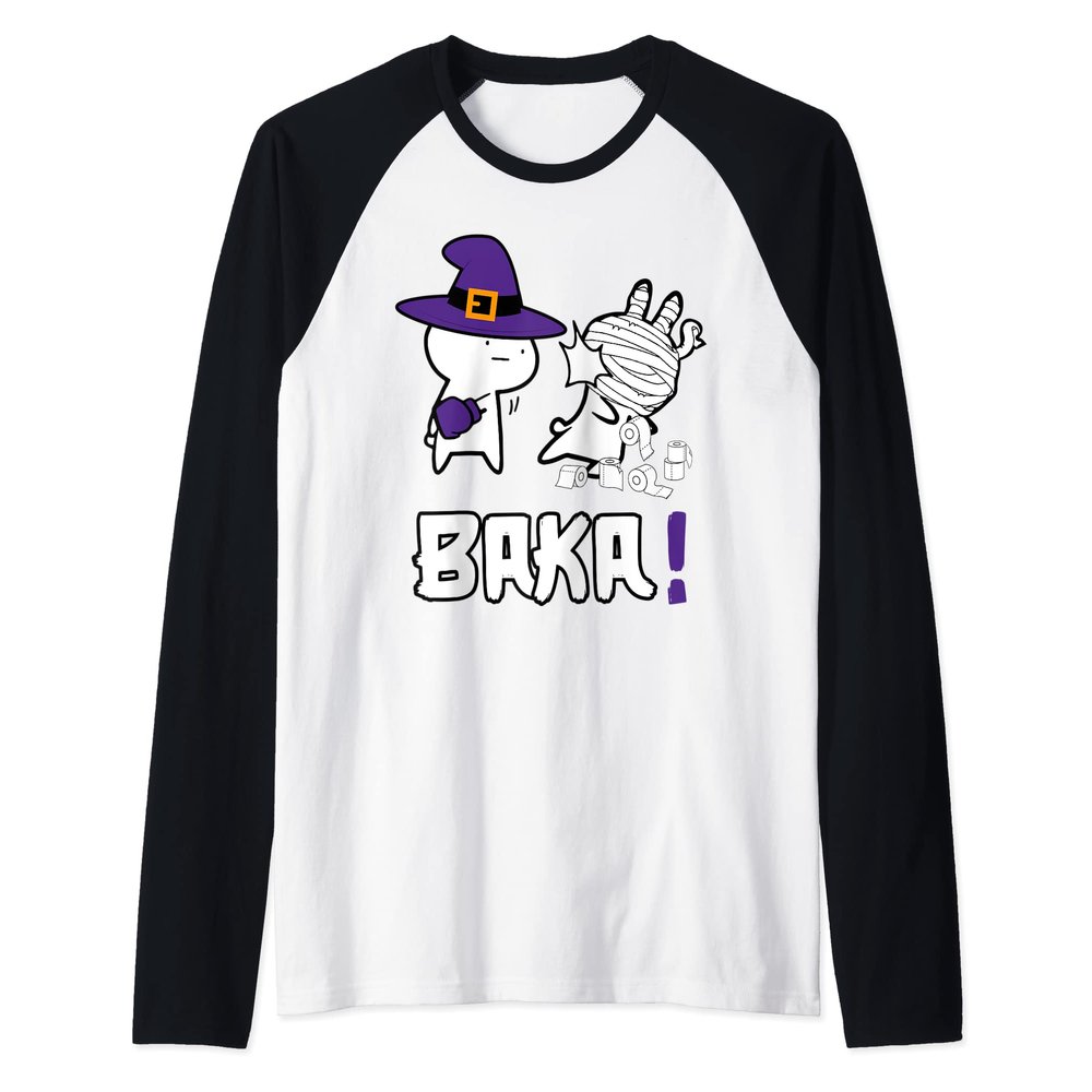 Baka! Idiot! Anime Funny Halloween Toilet Paper Mummy Raglan Baseball Tee