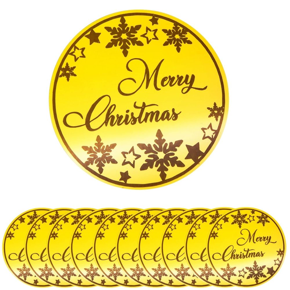 10 Pieces Merry Christmas Acrylic Cupcake Toppers Snowflake Shapes Round Mirror Engraved Cake Topper Cupcake Decorations for Birthday Party (Gold)