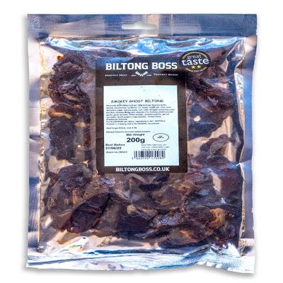 Biltong Boss Smoky Ghost Beef Biltong, Premium Beef, High Protein Ready To Eat Healthy Snack, Suitable For Gluten-Free, Paleo, Keto, Atkins Diets & Post-Workout, Low Sugar & Carbohydrates, 200g